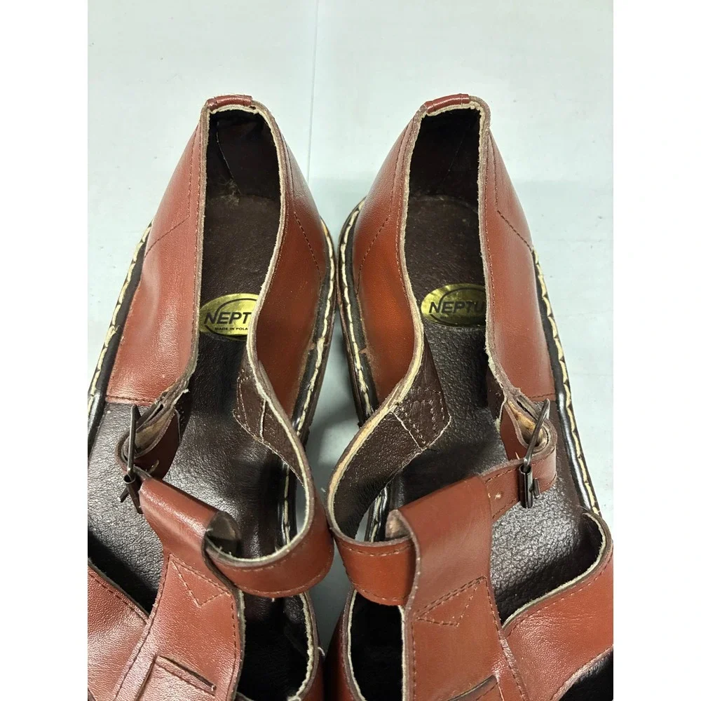 Neptun Fisherman Woven Leather Sandals Mens 7 Brown Vintage Made in Poland Shoes